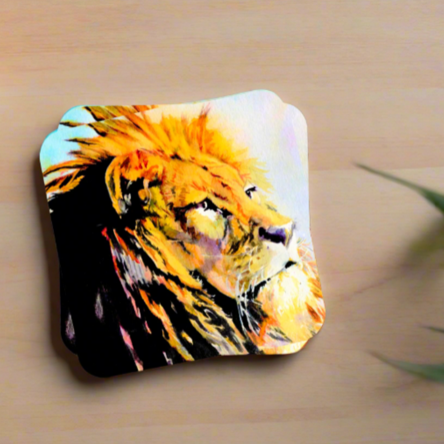 Lion Coaster – Watercolour Wildlife Art, Cork-Backed Big Cat Gift, Animal Lovers Table Mat