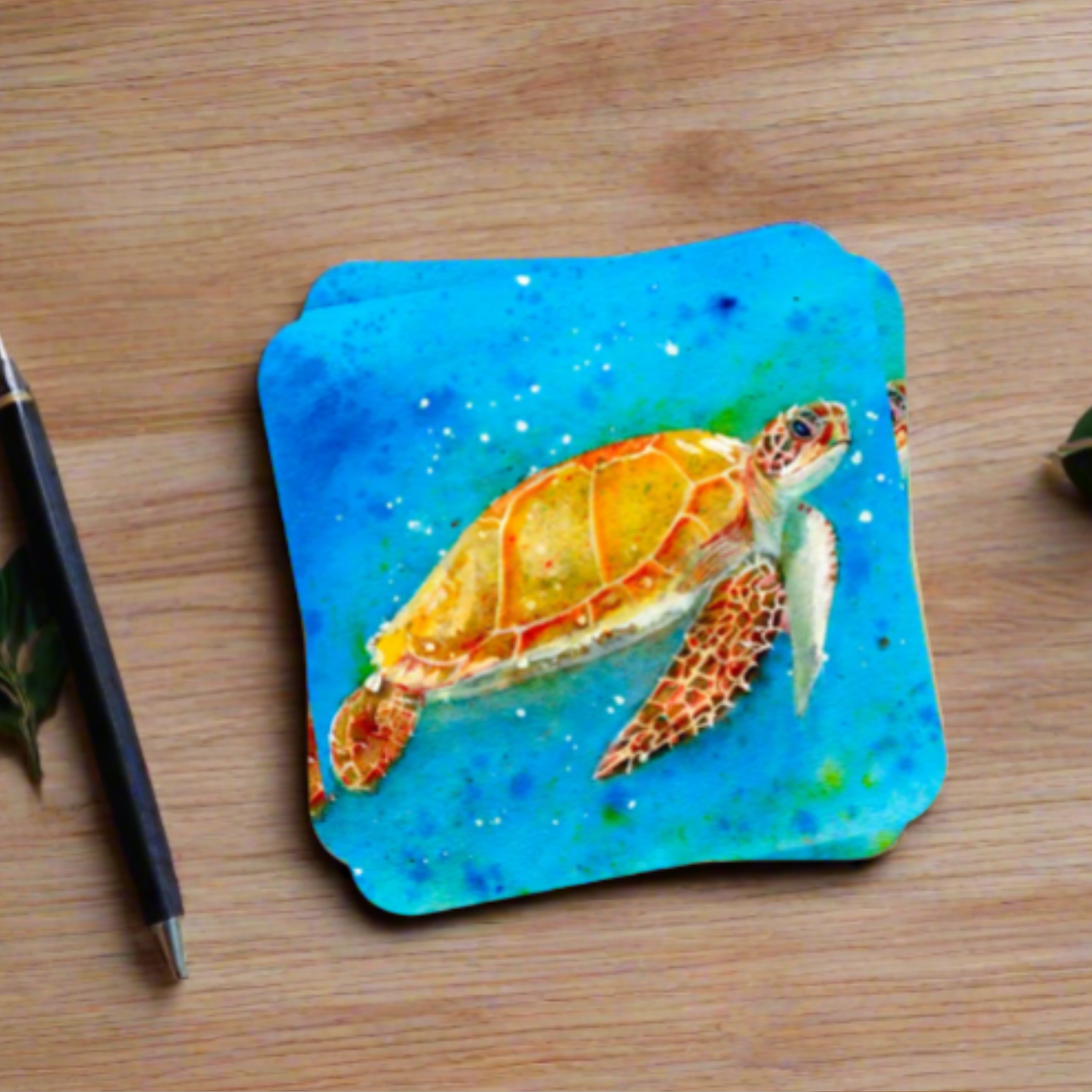 Sea Turtle Coaster - Watercolour Marine Life Art, Cork-backed Ocean Animals Gift