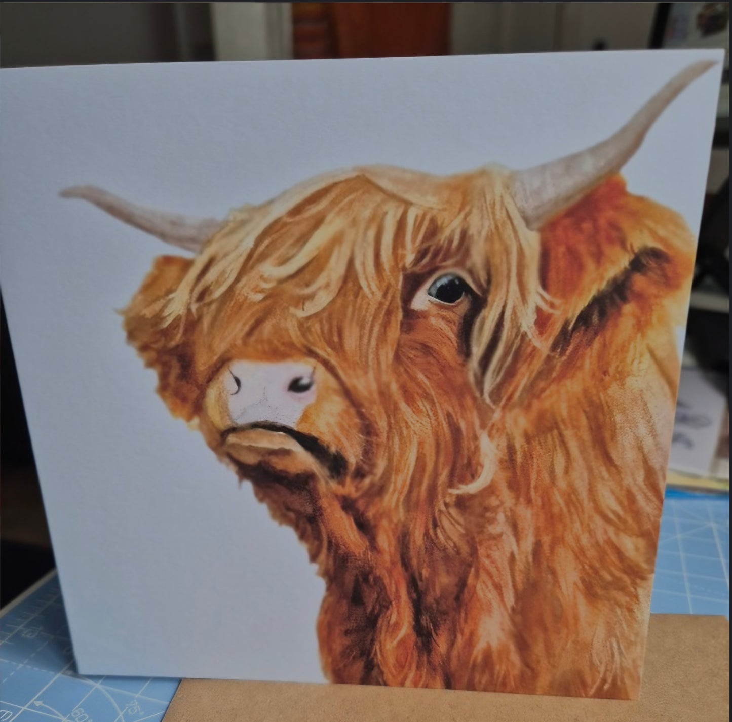 Highland Cow greeting card standing upright