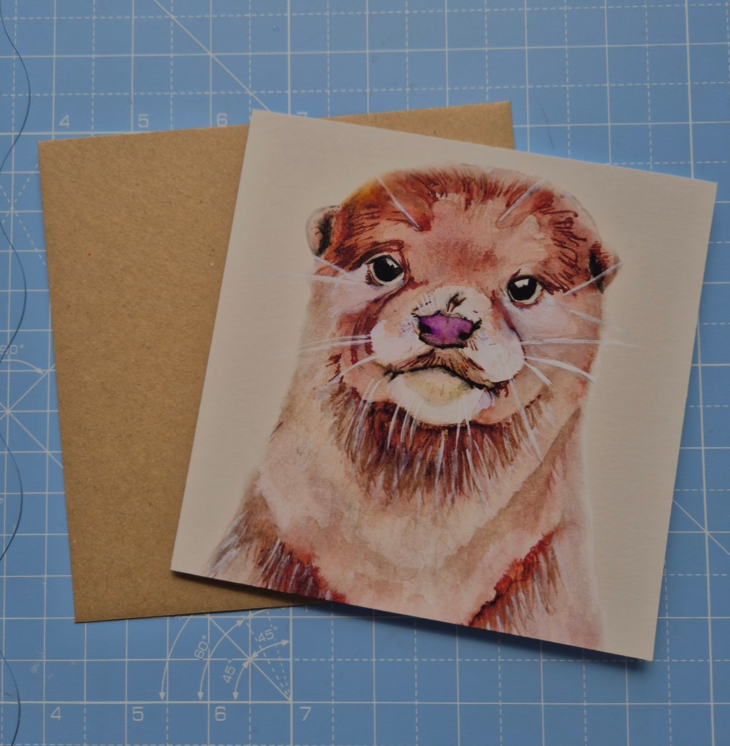 Otter greeting card with hand-drawn animal illustration and kraft envelope by Jagos Art