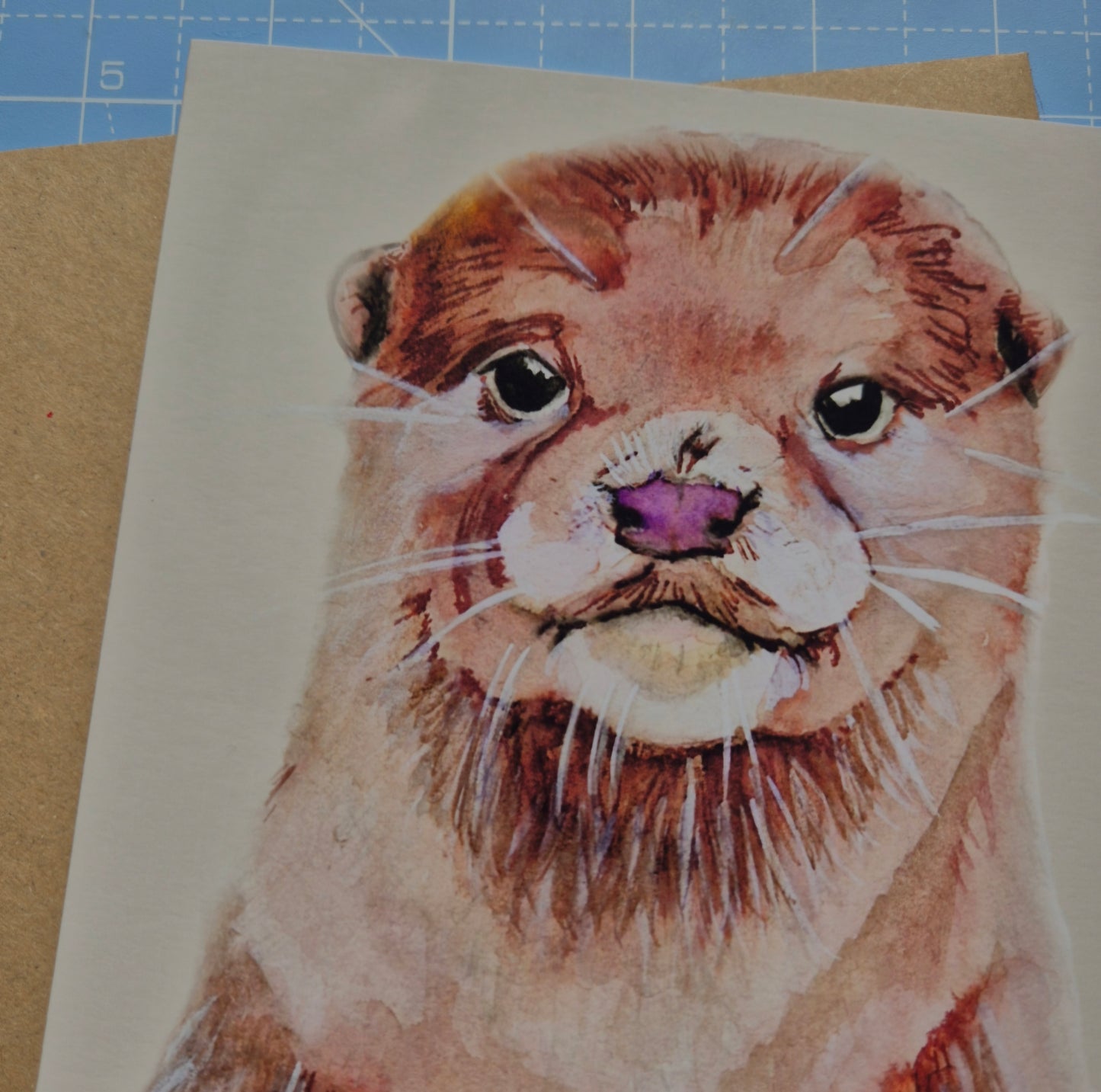 otter greeting card with close up of animal illustration by Jagos Art with eco-friendly envelope