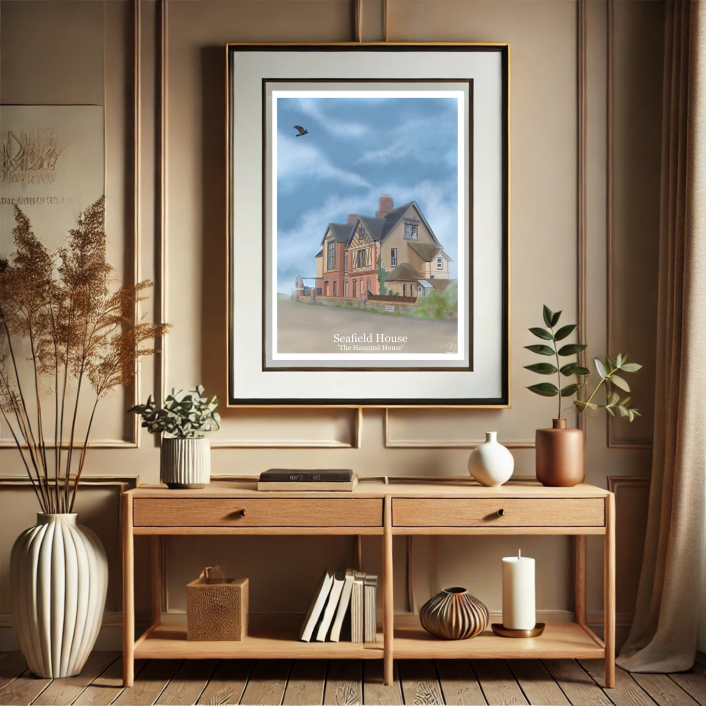 Seafield House Art Print - The Haunted House, Westward Ho! Landmark, Digital Painting, Coastal Wall Art, Atmospheric UK Architecture Artwork