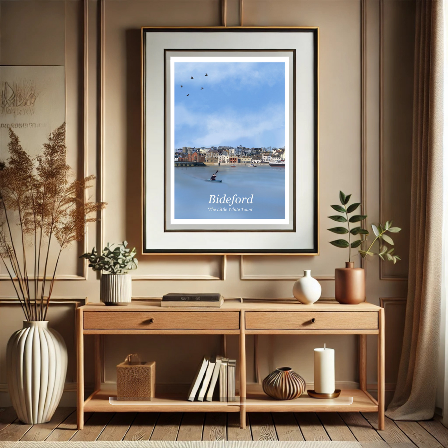 Bideford Art Print – Hand-Drawn North Devon Town scene digital painting, Devon Travel Poster