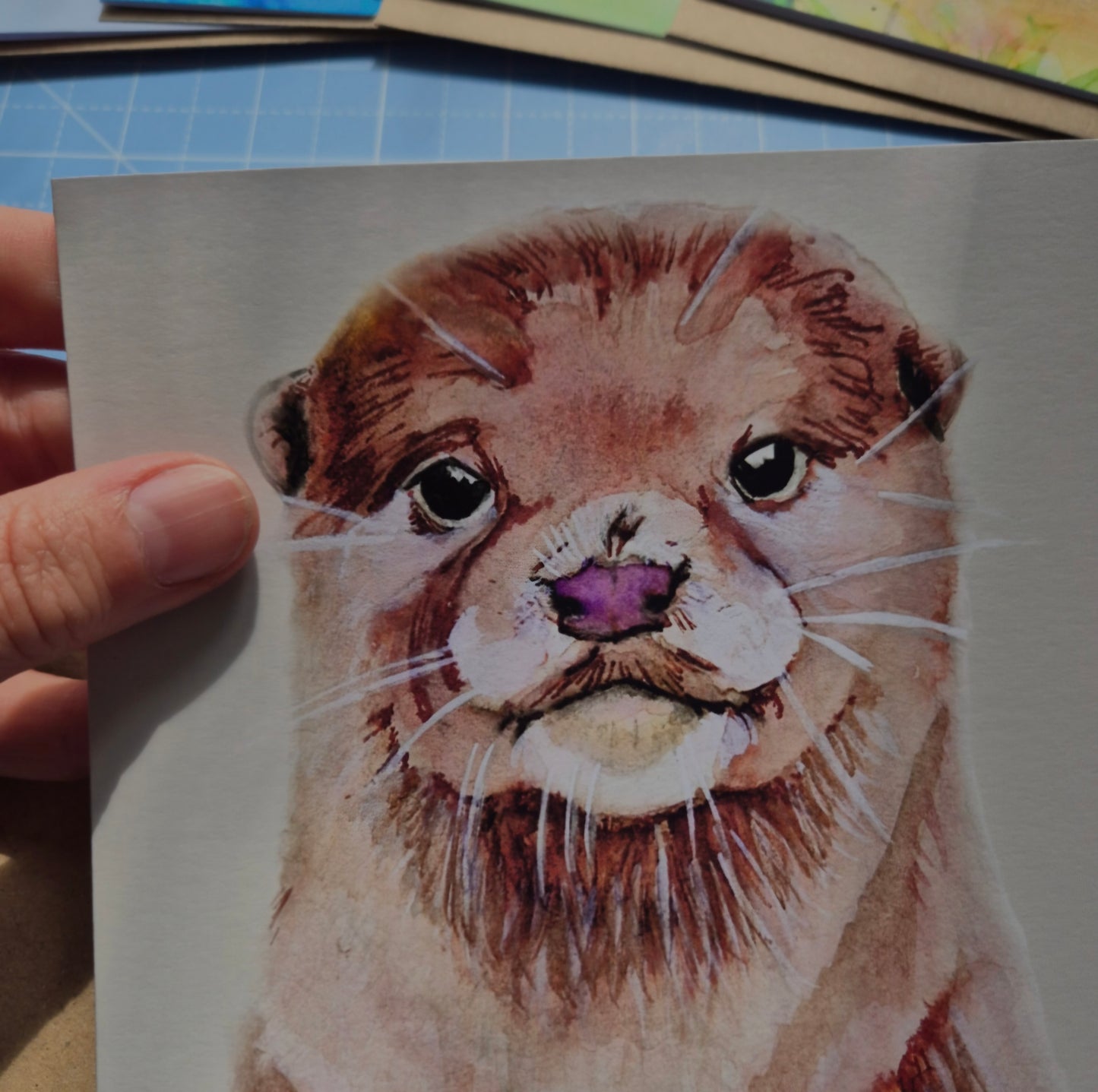 Otter greeting card with close up of hand-drawn animal illustration by Jagos Art
