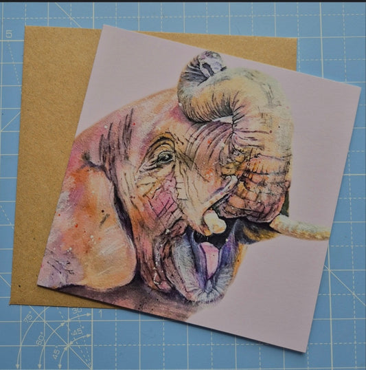 Elephant greeting card with eco-friendly envelope laying flat