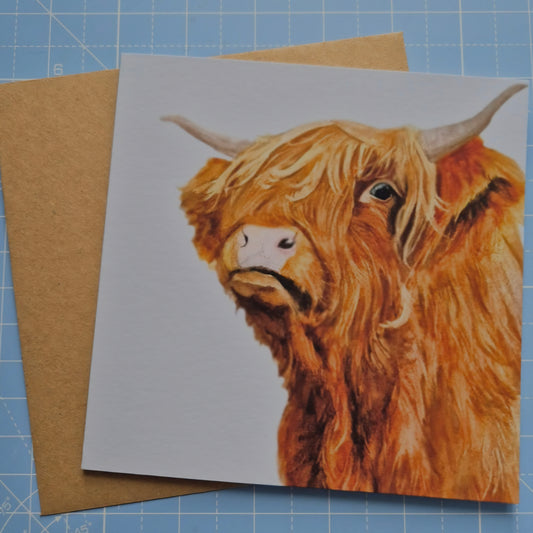 HIghland Cow greeting card with eco-friendly kraft envelope