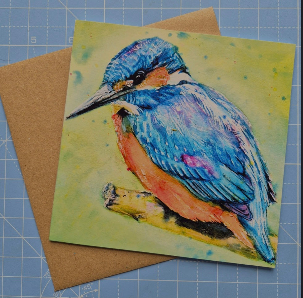 Kingfisher greeting card by Jagos Art and eco-friendly kraft envelope