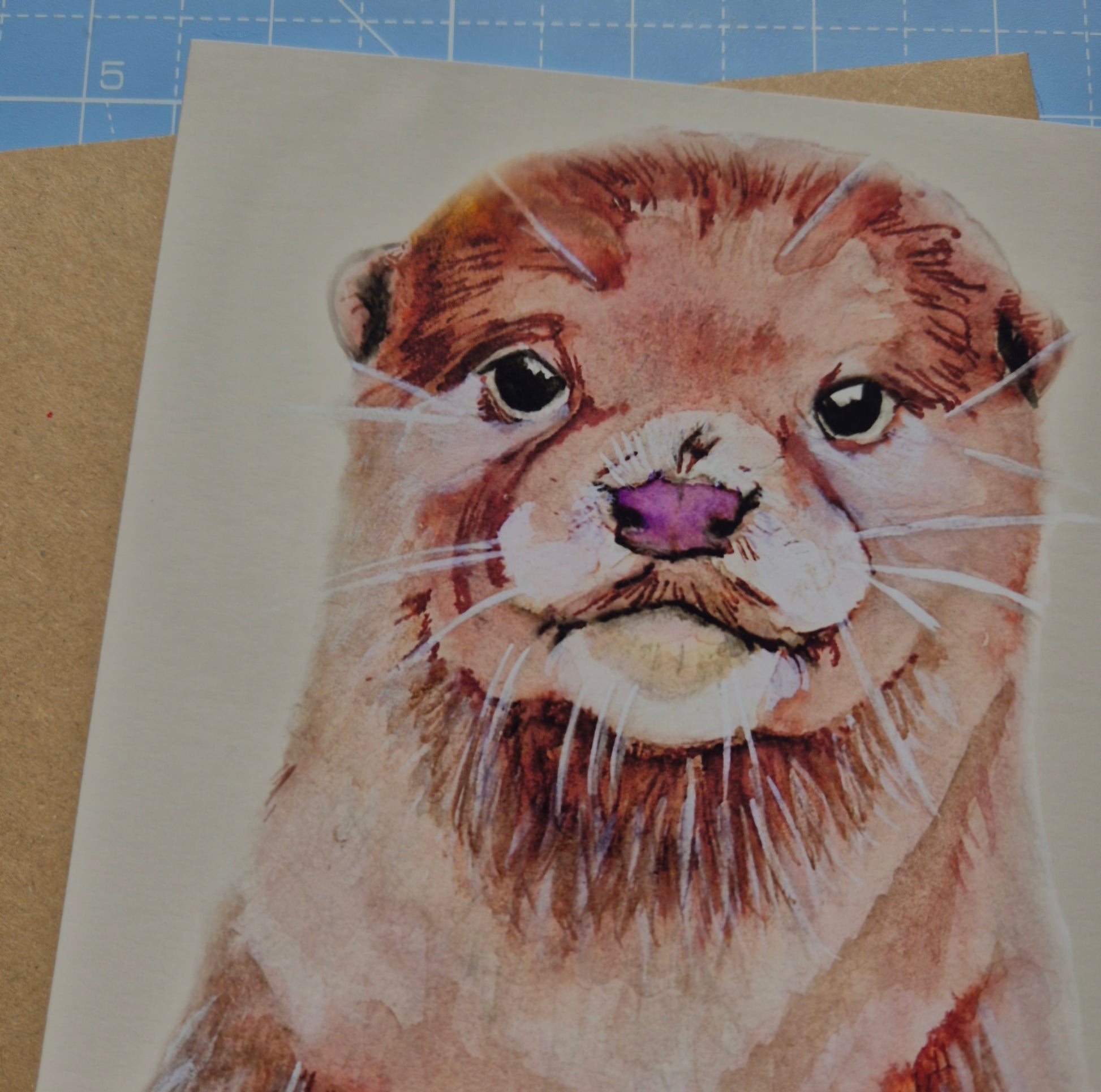 otter greeting card with close up of animal illustration by Jagos Art with eco-friendly envelope
