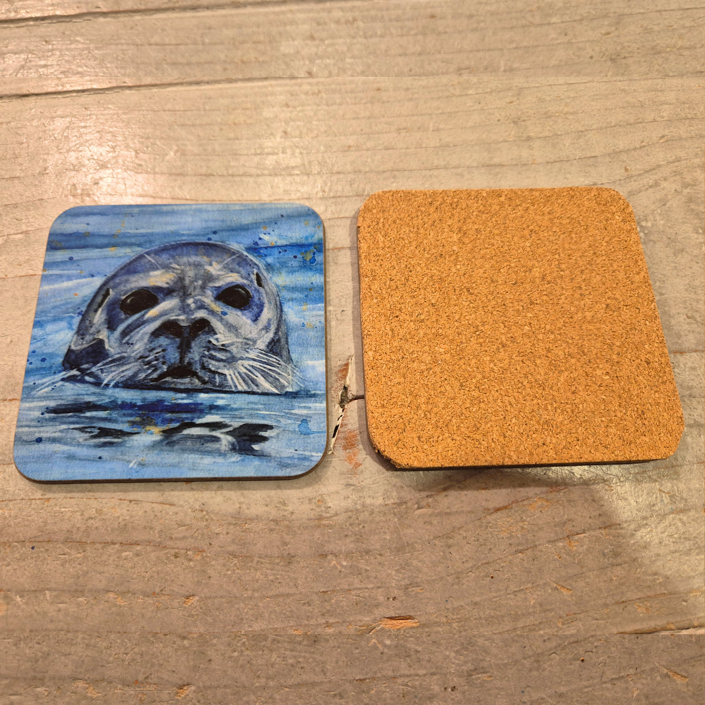 Seal Coaster – Watercolour Wildlife Art, Cork-Backed Ocean Animal Coaster Table Mat