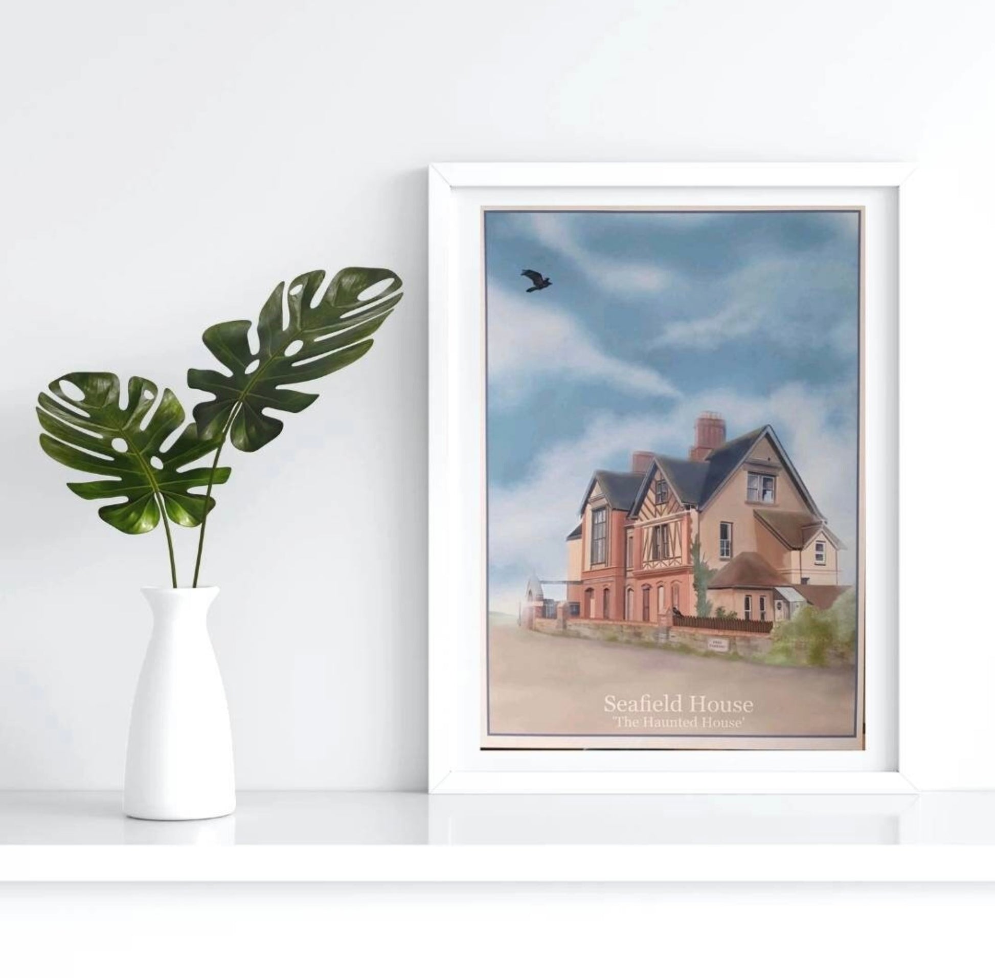 an art print of Seafield House in Westward Ho known by the locals as the Haunted House which is situated on the clifftop